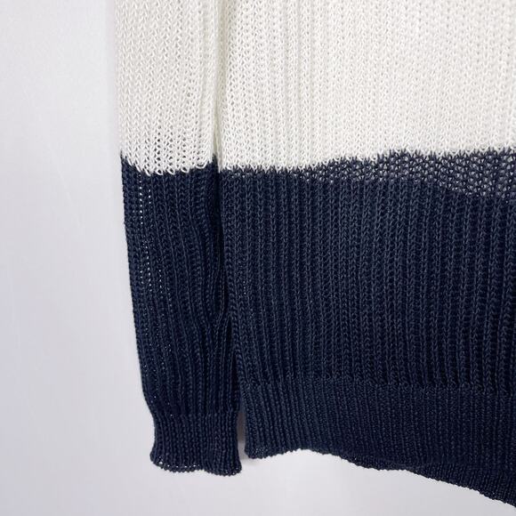 Vince Womens XSmall XS Cream Navy Blue Open Knit Colorblock Sweater Crew Neck - Picture 5 of 8